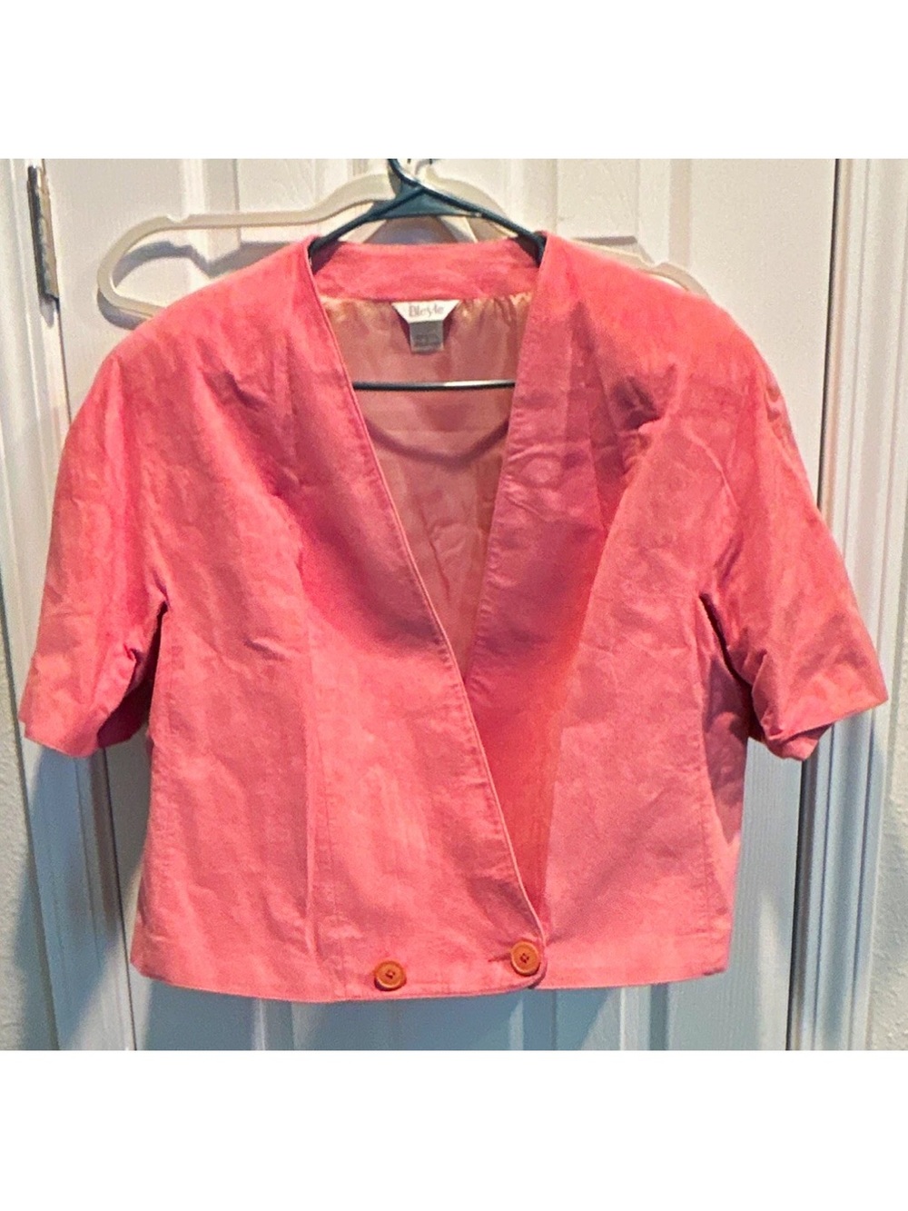 Vintage Bleyle Western Germany Pink Cropped Collarless Short Sleeve Blazer